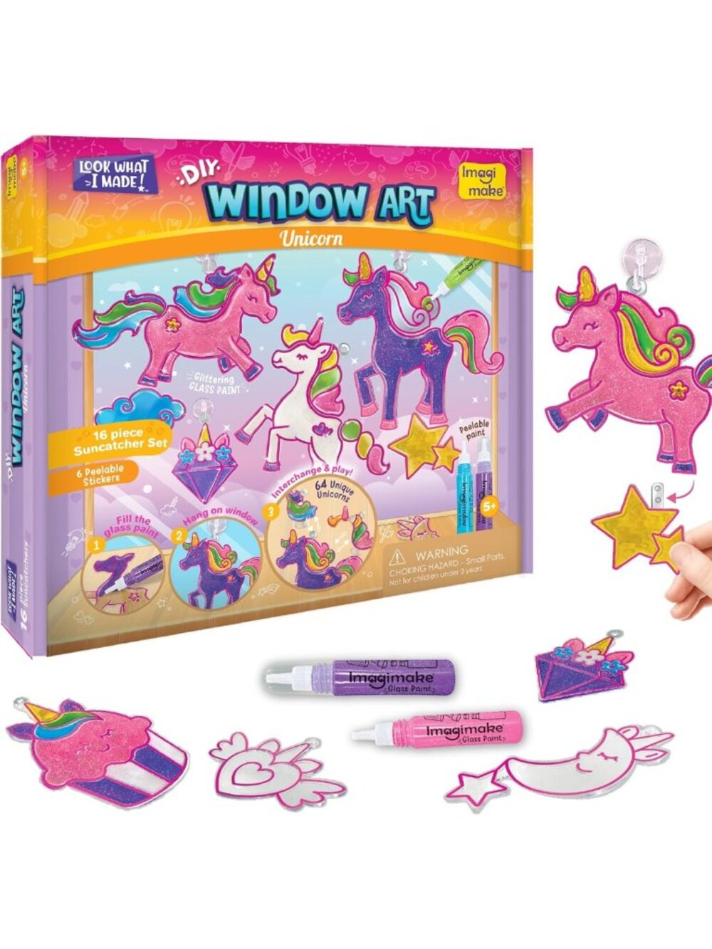 Unicorn Suncatcher Kit | 16-Piece DIY Glass Painting Set | Fun Kids Craft